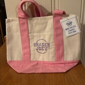 Trader Joe’s Mini Pastel Canvas Tote Bag Pink Cotton Polyester